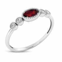 14K White Gold Oval Garnet and Diamond Stackable Ring