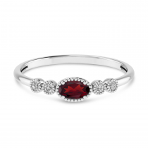 14K White Gold Oval Garnet and Diamond Stackable Ring