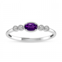 14K White Gold Oval Amethyst and Diamond Stackable Ring