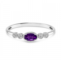 14K White Gold Oval Amethyst and Diamond Stackable Ring