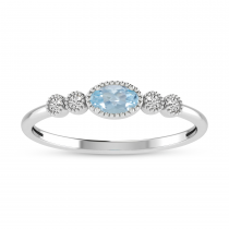 14K White Gold Oval Aquamarine and Diamond Stackable Ring