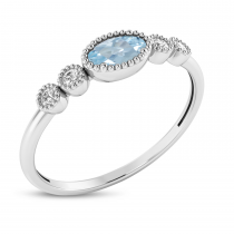 14K White Gold Oval Aquamarine and Diamond Stackable Ring