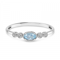 14K White Gold Oval Aquamarine and Diamond Stackable Ring