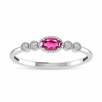 14K White Gold Oval Pink Tourmaline and Diamond Stackable Ring