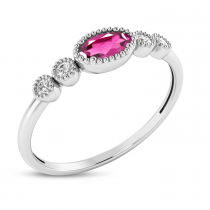 14K White Gold Oval Pink Tourmaline and Diamond Stackable Ring
