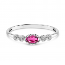 14K White Gold Oval Pink Tourmaline and Diamond Stackable Ring