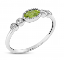 14K White Gold Oval Peridot and Diamond Stackable Ring