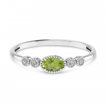 14K White Gold Oval Peridot and Diamond Stackable Ring