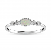 14K White Gold Oval Opal and Diamond Stackable Ring