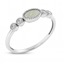 14K White Gold Oval Opal and Diamond Stackable Ring