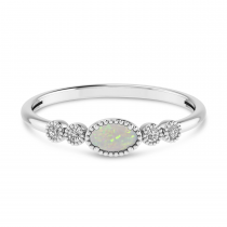 14K White Gold Oval Opal and Diamond Stackable Ring