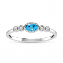 14K White Gold Oval Blue Topaz and Diamond Stackable Ring