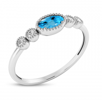 14K White Gold Oval Blue Topaz and Diamond Stackable Ring