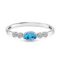 14K White Gold Oval Blue Topaz and Diamond Stackable Ring