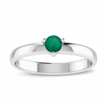 10K White Gold 4mm Round Emerald Birthstone Ring