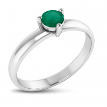 10K White Gold 4mm Round Emerald Birthstone Ring