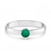 10K White Gold 4mm Round Emerald Birthstone Ring