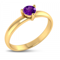 14K Yellow Gold 4mm Round Amethyst Birthstone Ring