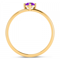 14K Yellow Gold 4mm Round Amethyst Birthstone Ring