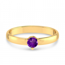 14K Yellow Gold 4mm Round Amethyst Birthstone Ring
