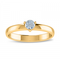 14K Yellow Gold 4mm Round Aquamarine Birthstone Ring