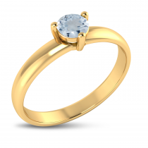 14K Yellow Gold 4mm Round Aquamarine Birthstone Ring