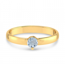 14K Yellow Gold 4mm Round Aquamarine Birthstone Ring