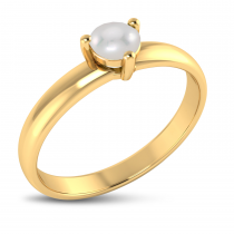 14K Yellow Gold 4mm Round Pearl Birthstone Ring