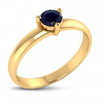 14K Yellow Gold 4mm Round Sapphire Birthstone Ring