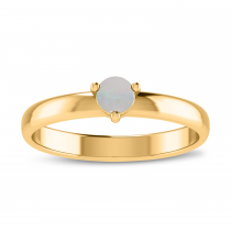 14K Yellow Gold 4mm Round Opal Birthstone Ring