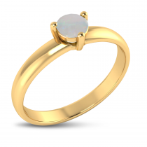 14K Yellow Gold 4mm Round Opal Birthstone Ring