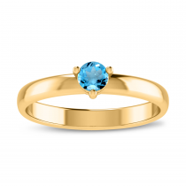 14K Yellow Gold 4mm Round Blue Topaz Birthstone Ring