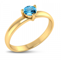 14K Yellow Gold 4mm Round Blue Topaz Birthstone Ring