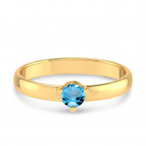 14K Yellow Gold 4mm Round Blue Topaz Birthstone Ring