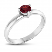 14K White Gold 4mm Round Garnet Birthstone Ring