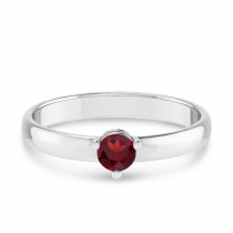 14K White Gold 4mm Round Garnet Birthstone Ring