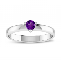 14K White Gold 4mm Round Amethyst Birthstone Ring