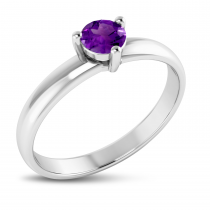 14K White Gold 4mm Round Amethyst Birthstone Ring