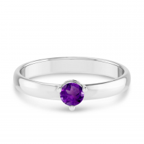 14K White Gold 4mm Round Amethyst Birthstone Ring