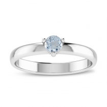 14K White Gold 4mm Round Aquamarine Birthstone Ring