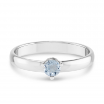 14K White Gold 4mm Round Aquamarine Birthstone Ring