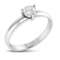 14K White Gold 4mm Round Pearl Birthstone Ring