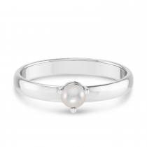 14K White Gold 4mm Round Pearl Birthstone Ring