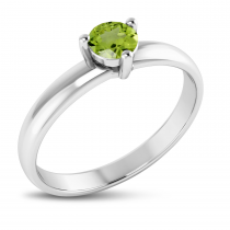 14K White Gold 4mm Round Peridot Birthstone Ring