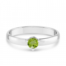 14K White Gold 4mm Round Peridot Birthstone Ring