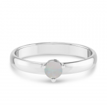 14K White Gold 4mm Round Opal Birthstone Ring