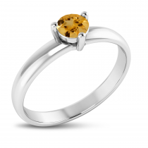 14K White Gold 4mm Round Citrine Birthstone Ring