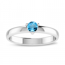 14K White Gold 4mm Round Blue Topaz Birthstone Ring