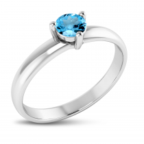 14K White Gold 4mm Round Blue Topaz Birthstone Ring