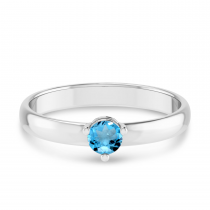 14K White Gold 4mm Round Blue Topaz Birthstone Ring